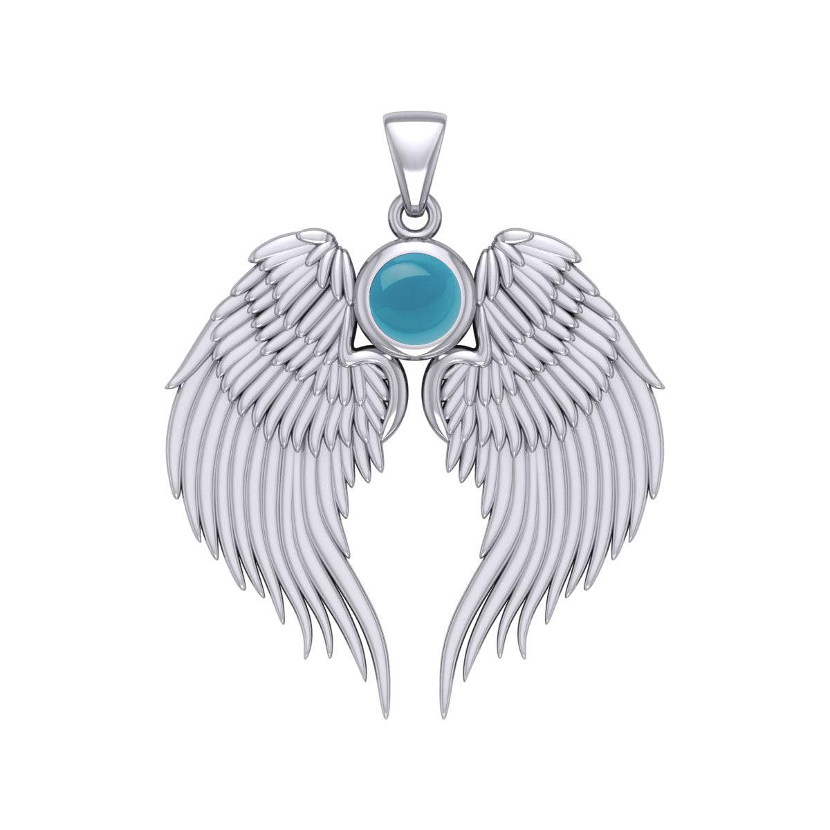 Guardian Angel Wings Silver Pendant with Birthstone TPD5866 - Jewelry
