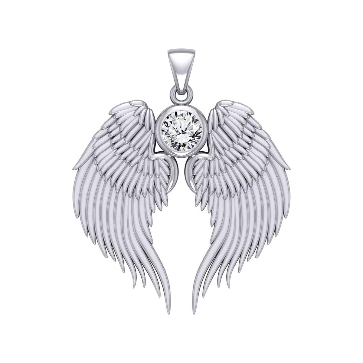 Guardian Angel Wings Silver Pendant with Birthstone TPD5866 - Jewelry