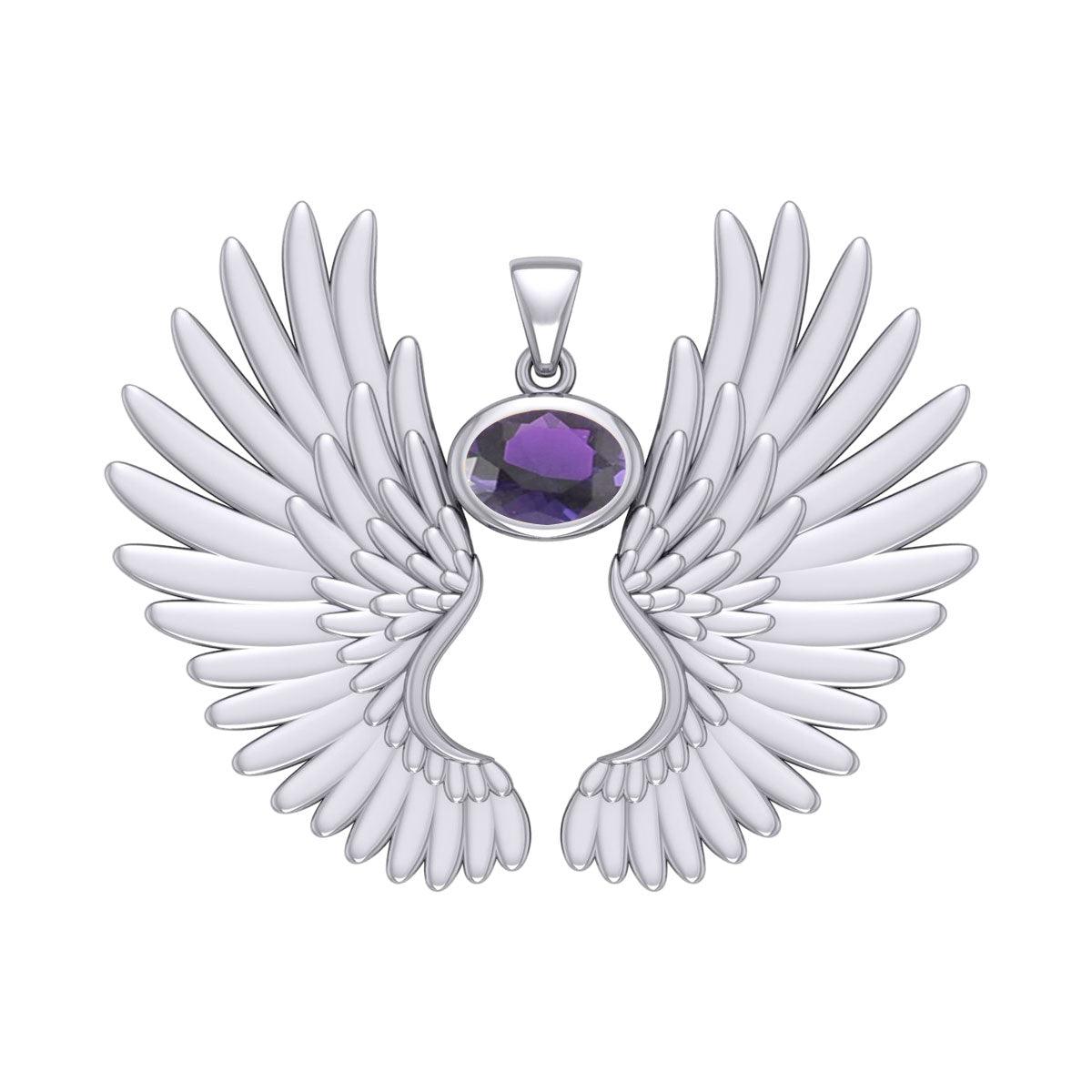 Guardian Angel Wings Silver Pendant with Birthstone TPD5867 - Jewelry