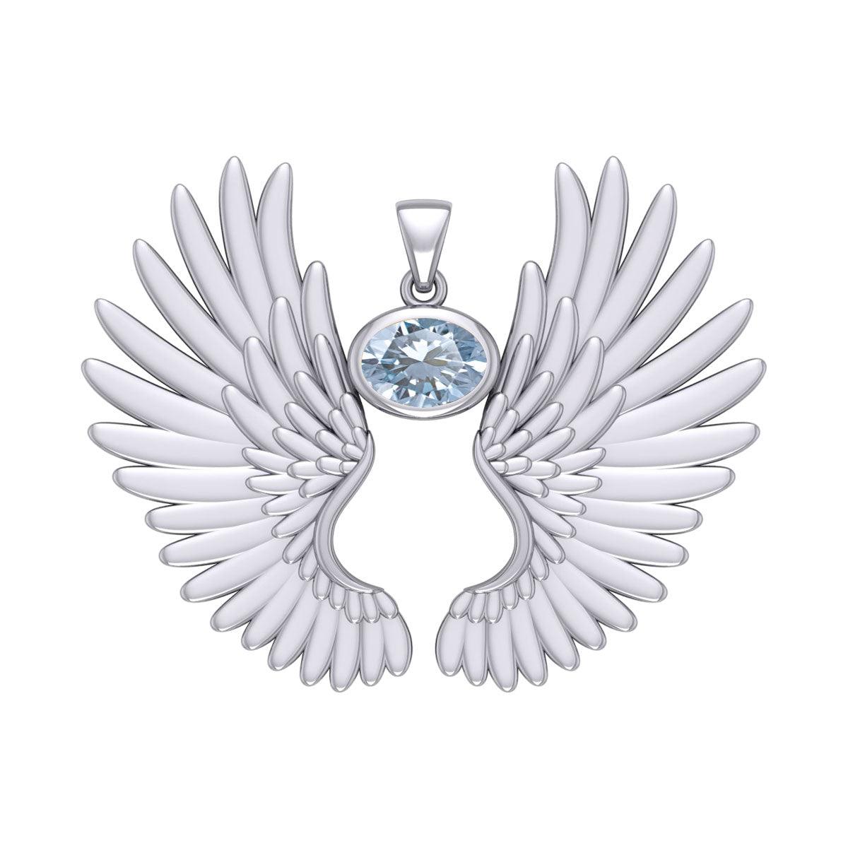 Guardian Angel Wings Silver Pendant with Birthstone TPD5867 - Jewelry