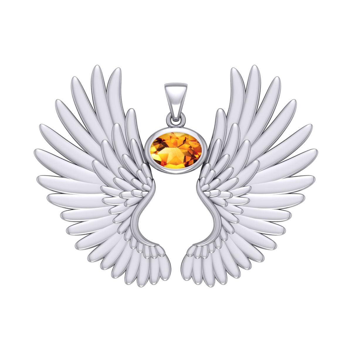 Guardian Angel Wings Silver Pendant with Birthstone TPD5867 - Jewelry