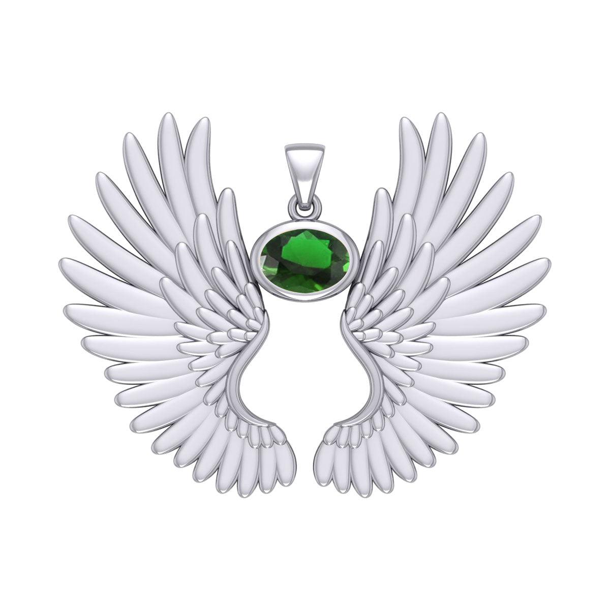 Guardian Angel Wings Silver Pendant with Birthstone TPD5867 - Jewelry