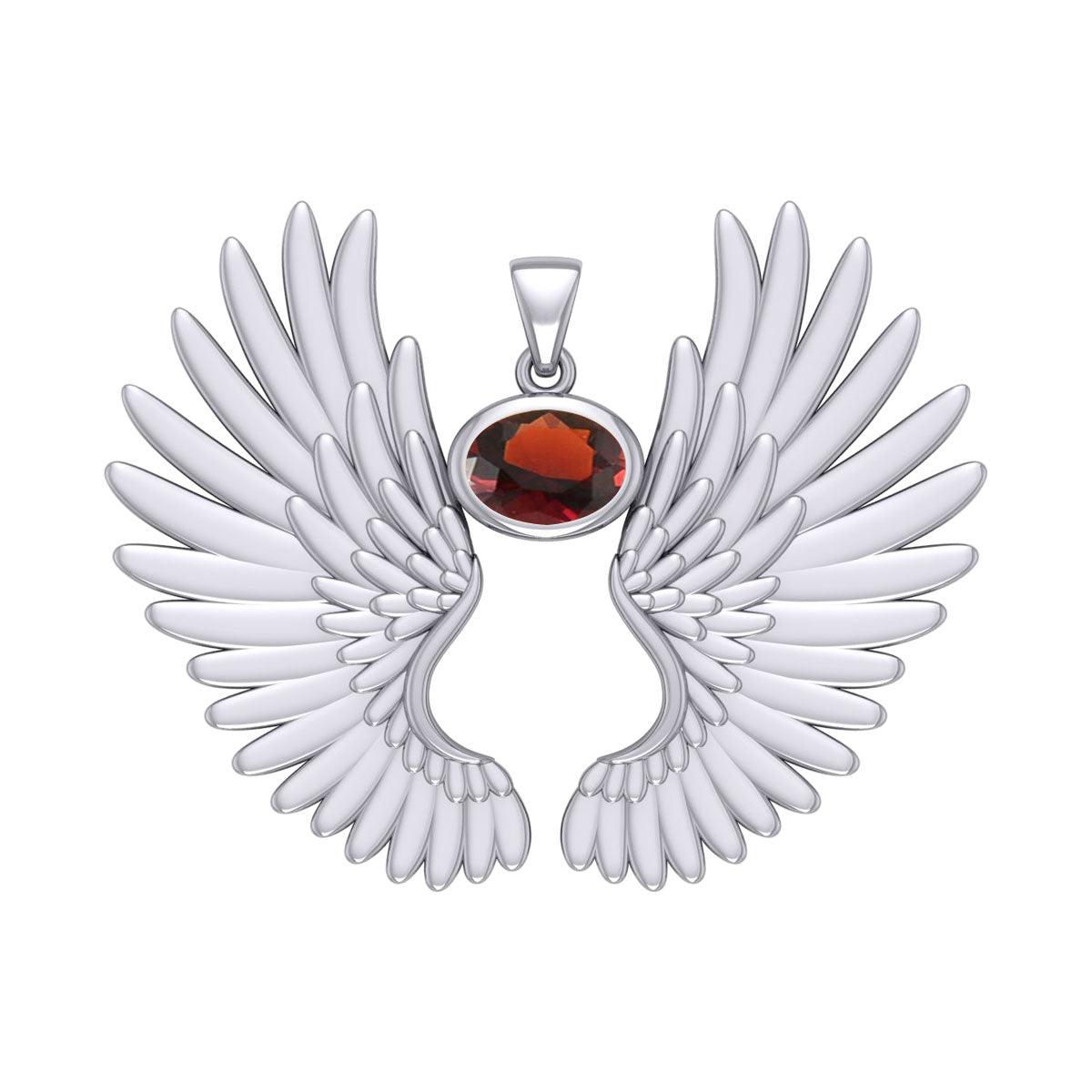 Guardian Angel Wings Silver Pendant with Birthstone TPD5867 - Jewelry