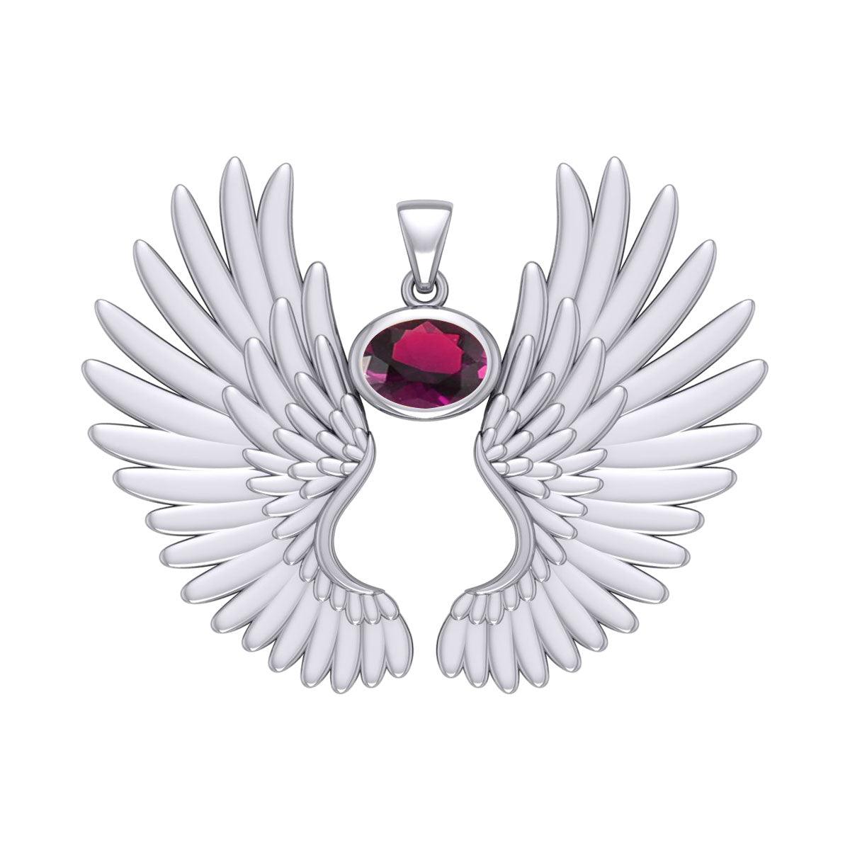 Guardian Angel Wings Silver Pendant with Birthstone TPD5867 - Jewelry