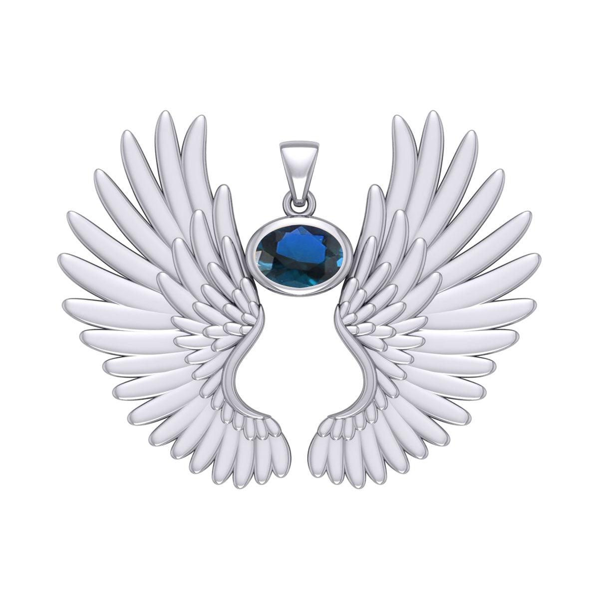 Guardian Angel Wings Silver Pendant with Birthstone TPD5867 - Jewelry
