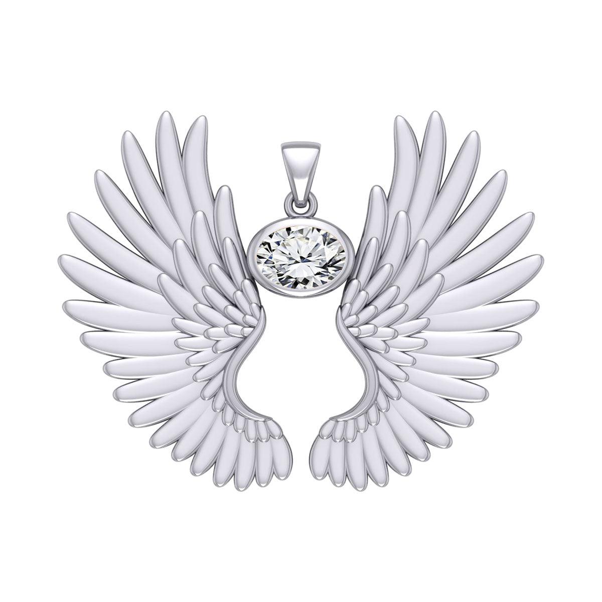 Guardian Angel Wings Silver Pendant with Birthstone TPD5867 - Jewelry