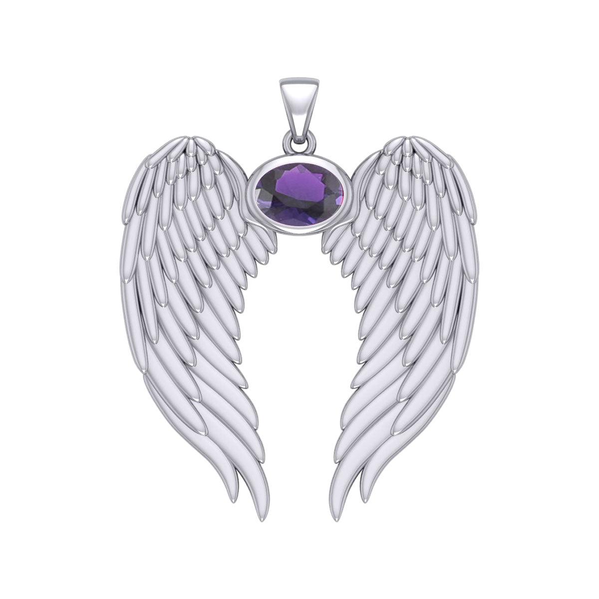 Guardian Angel Wings Silver Pendant with Birthstone TPD5868 - Jewelry
