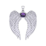 Guardian Angel Wings Silver Pendant with Birthstone TPD5868 - Jewelry