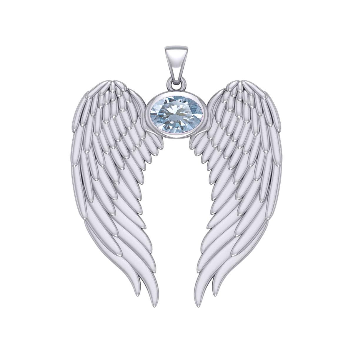 Guardian Angel Wings Silver Pendant with Birthstone TPD5868 - Jewelry