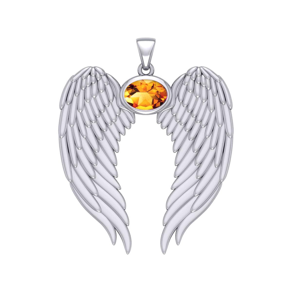 Guardian Angel Wings Silver Pendant with Birthstone TPD5868 - Jewelry