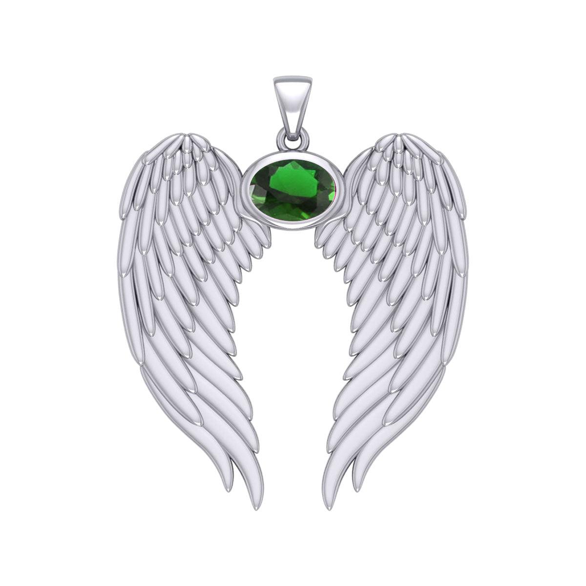 Guardian Angel Wings Silver Pendant with Birthstone TPD5868 - Jewelry
