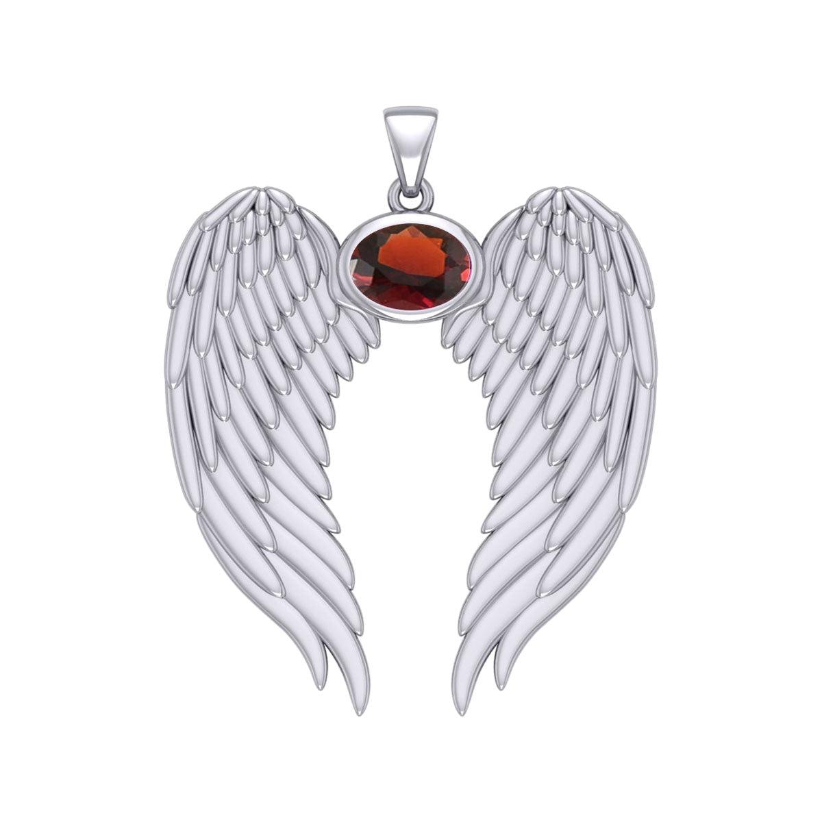 Guardian Angel Wings Silver Pendant with Birthstone TPD5868 - Jewelry
