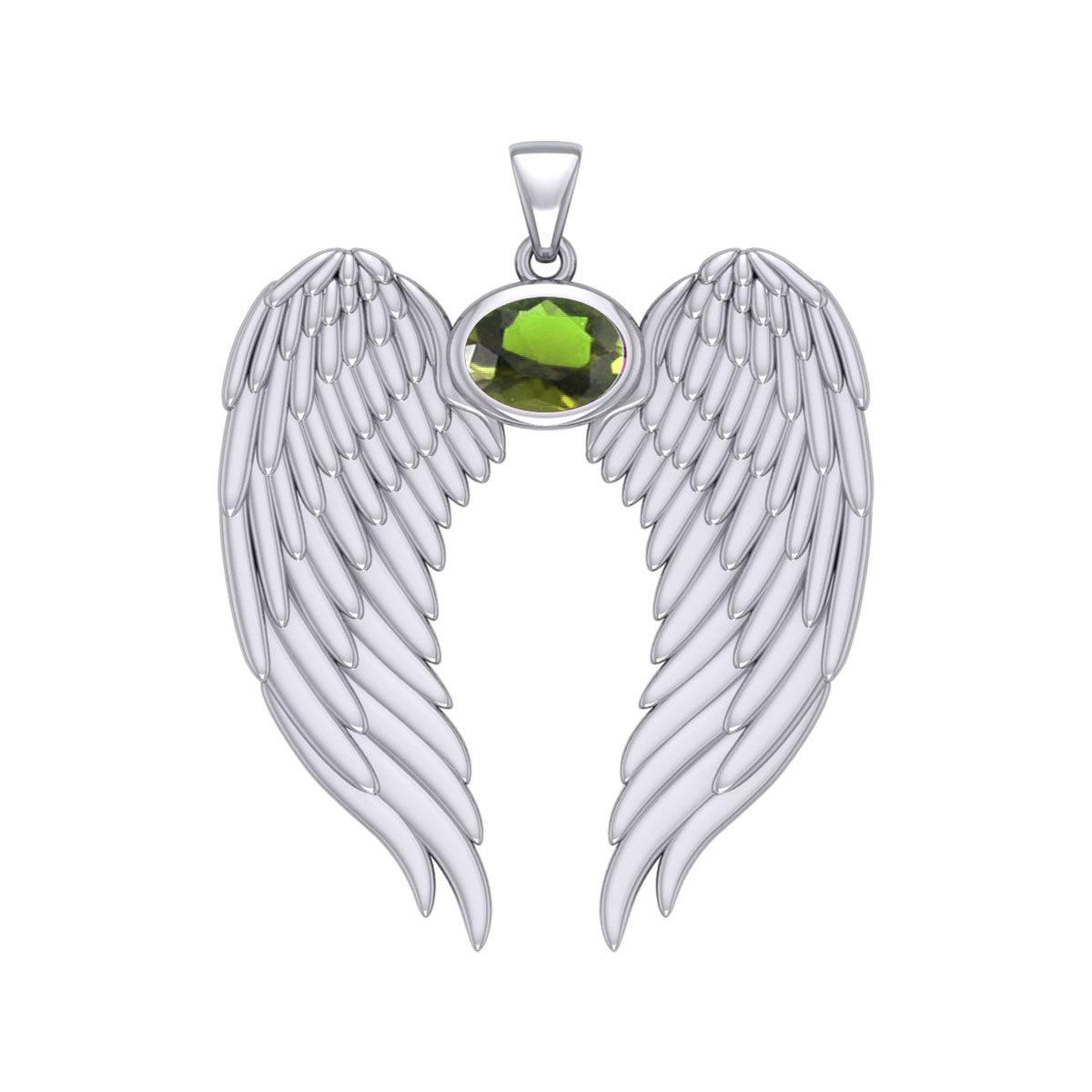 Guardian Angel Wings Silver Pendant with Birthstone TPD5868 - Jewelry