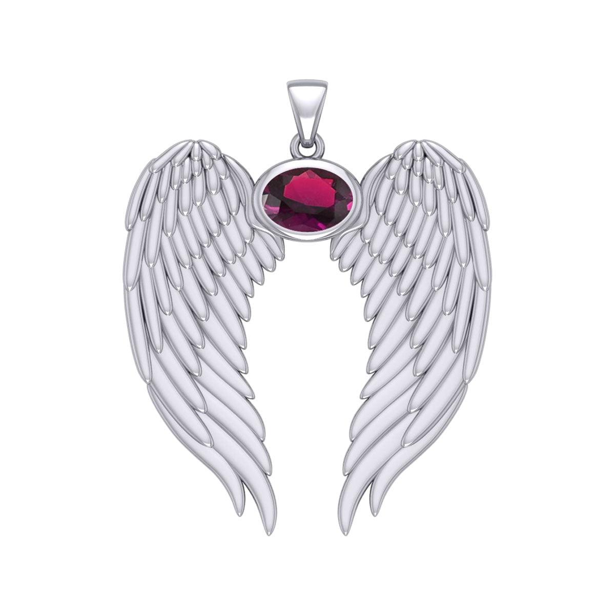 Guardian Angel Wings Silver Pendant with Birthstone TPD5868 - Jewelry