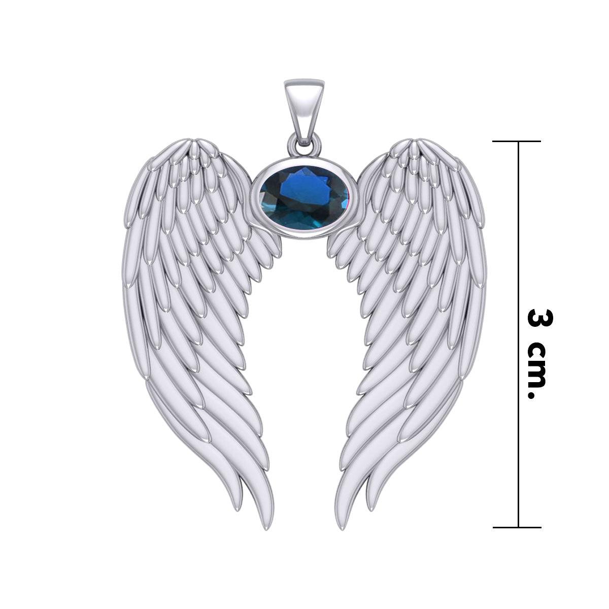 Guardian Angel Wings Silver Pendant with Birthstone TPD5868 - Jewelry