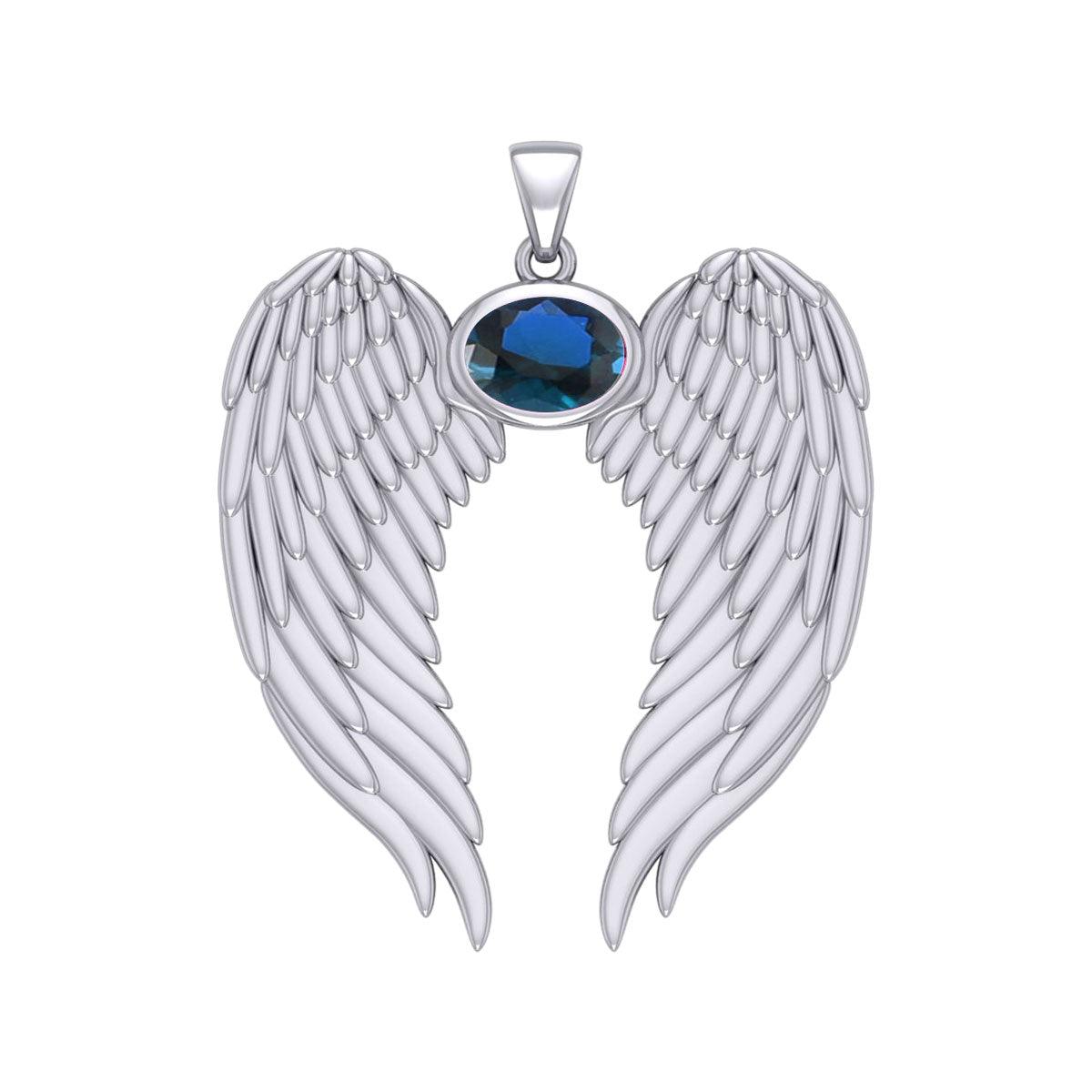Guardian Angel Wings Silver Pendant with Birthstone TPD5868 - Jewelry