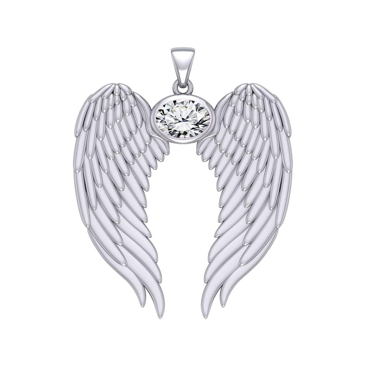 Guardian Angel Wings Silver Pendant with Birthstone TPD5868 - Jewelry