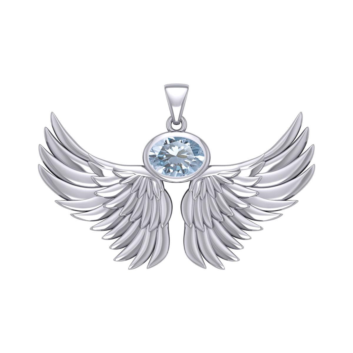 Guardian Angel Wings Silver Pendant with Birthstone TPD5869 - Jewelry
