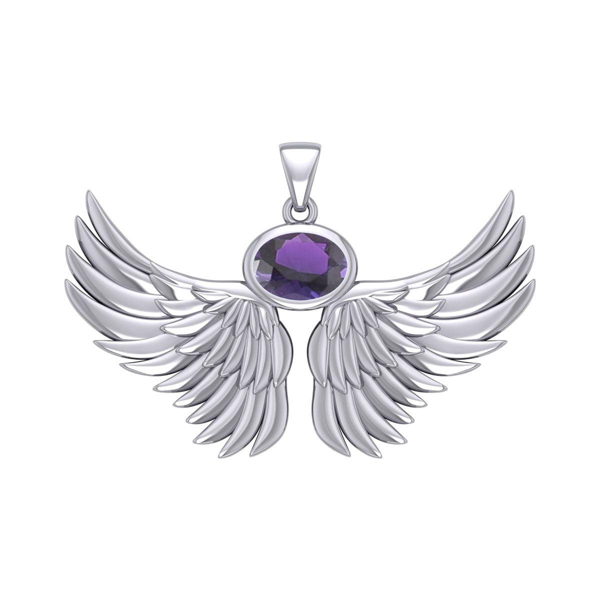 Guardian Angel Wings Silver Pendant with Birthstone TPD5869 - Jewelry