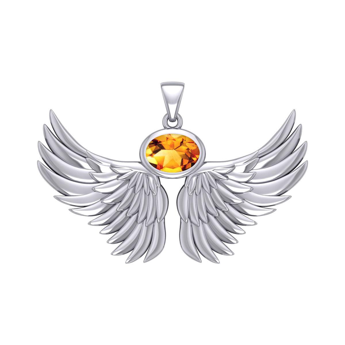 Guardian Angel Wings Silver Pendant with Birthstone TPD5869 - Jewelry