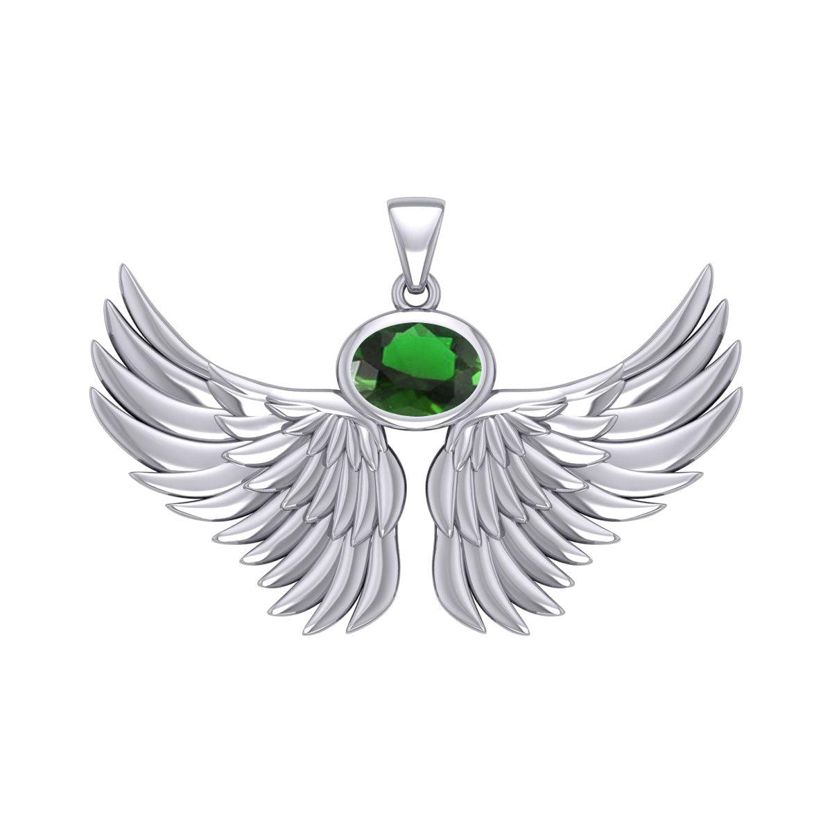 Guardian Angel Wings Silver Pendant with Birthstone TPD5869 - Jewelry