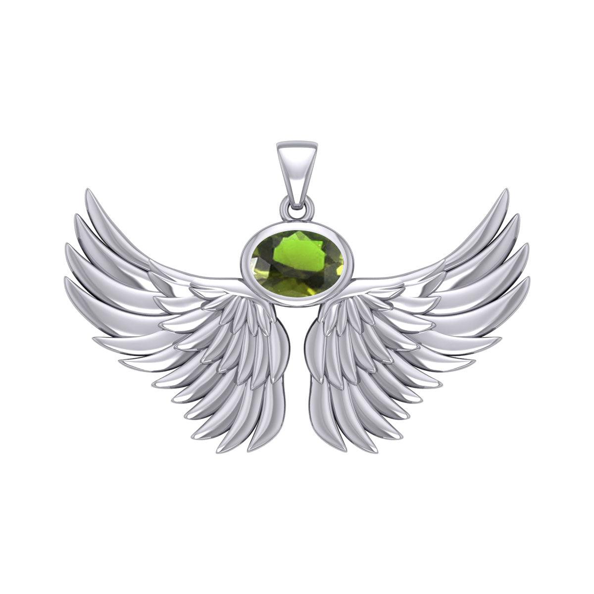 Guardian Angel Wings Silver Pendant with Birthstone TPD5869 - Jewelry
