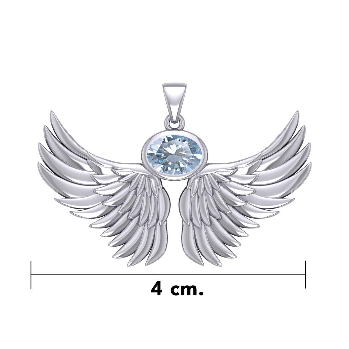 Guardian Angel Wings Silver Pendant with Birthstone TPD5869 - Jewelry