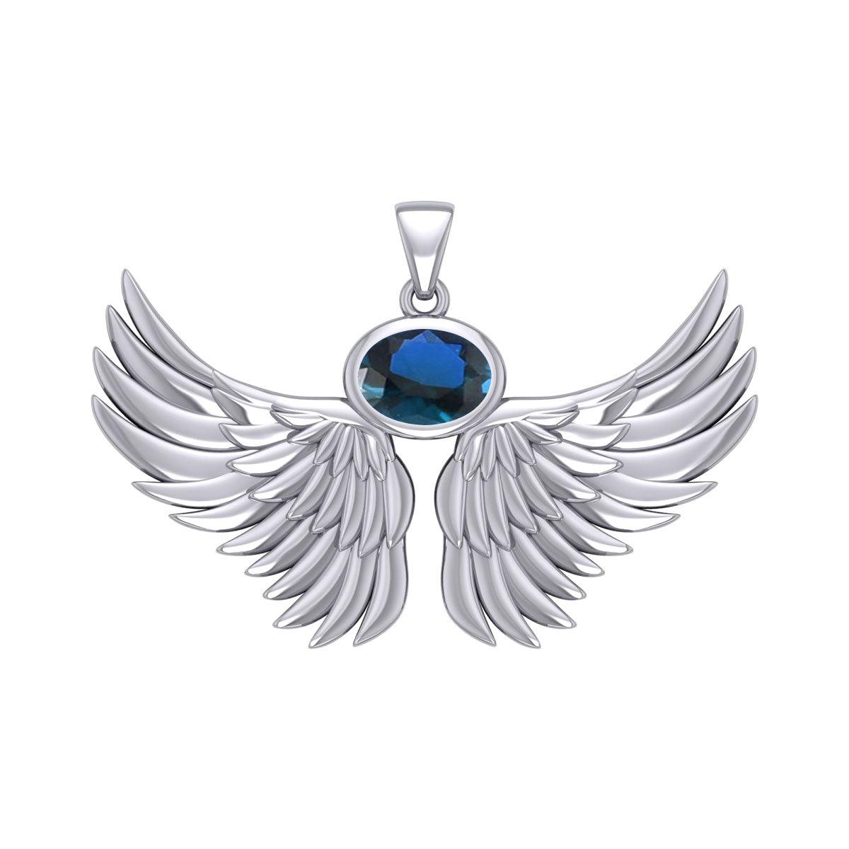 Guardian Angel Wings Silver Pendant with Birthstone TPD5869 - Jewelry