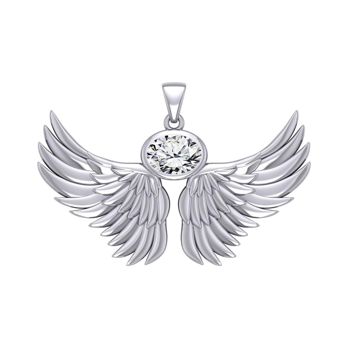 Guardian Angel Wings Silver Pendant with Birthstone TPD5869 - Jewelry