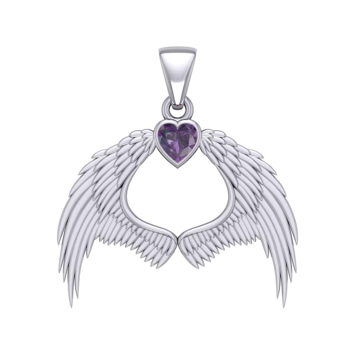 Guardian Angel Wings Silver Pendant with Birthstone TPD5871 - Jewelry