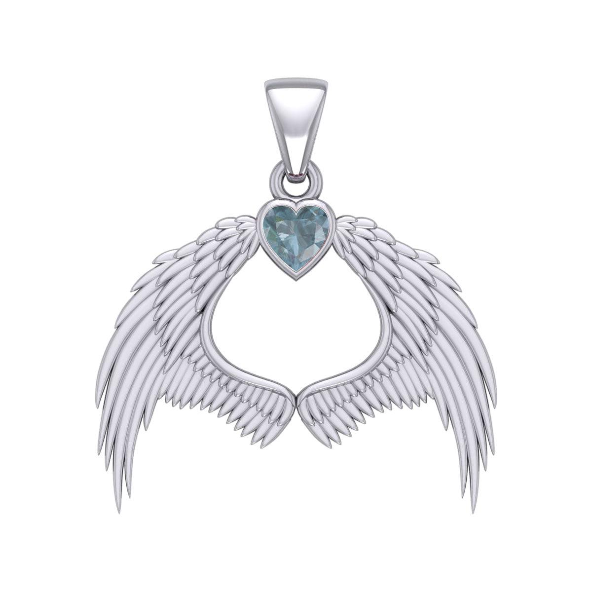 Guardian Angel Wings Silver Pendant with Birthstone TPD5871 - Jewelry