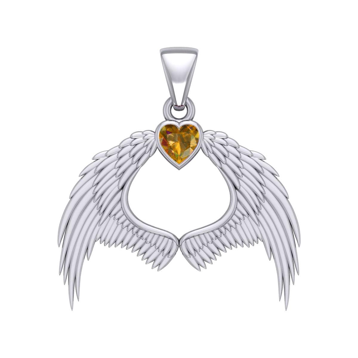 Guardian Angel Wings Silver Pendant with Birthstone TPD5871 - Jewelry