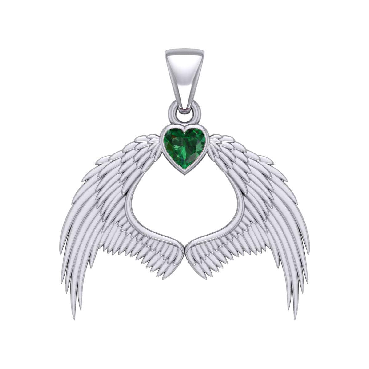 Guardian Angel Wings Silver Pendant with Birthstone TPD5871 - Jewelry