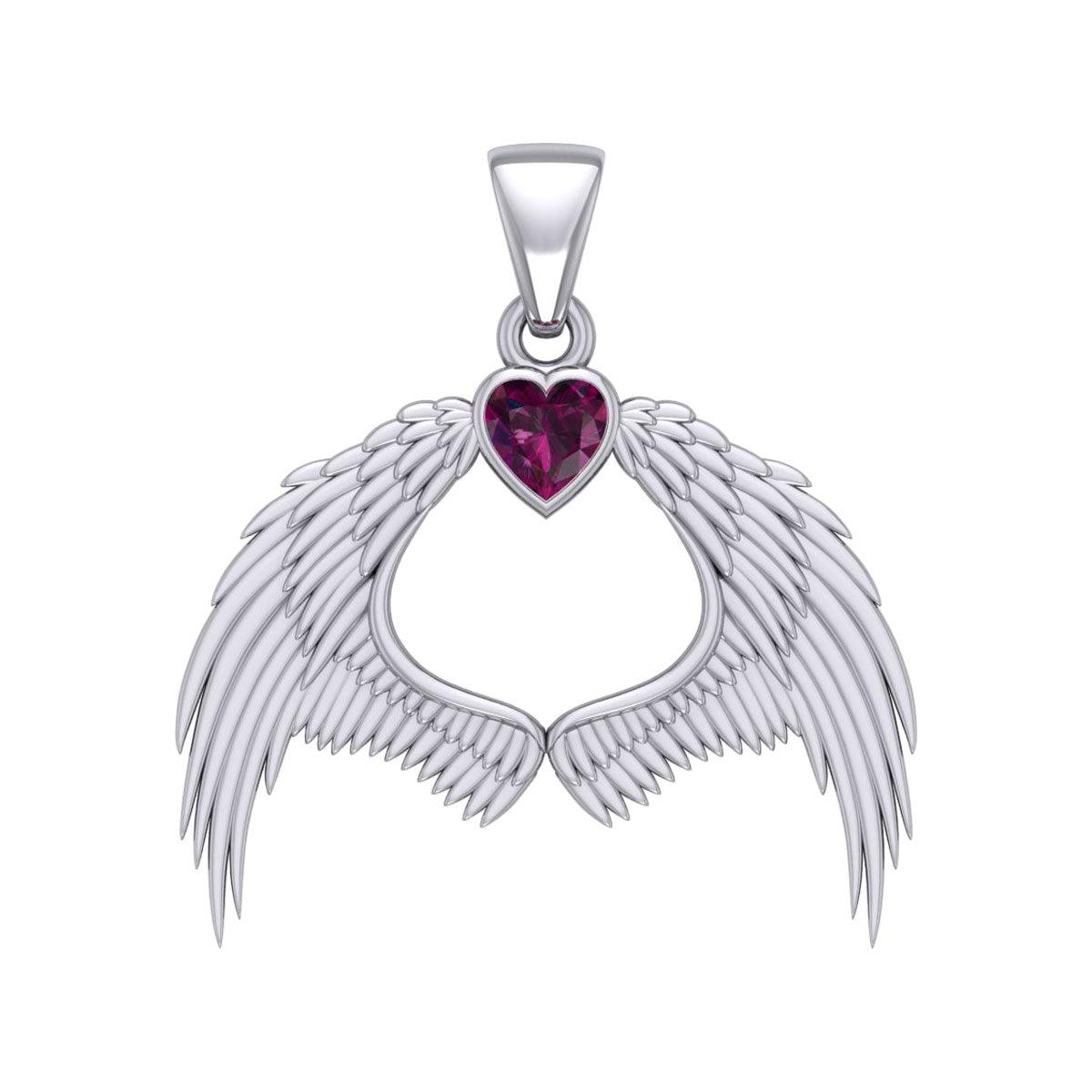 Guardian Angel Wings Silver Pendant with Birthstone TPD5871 - Jewelry