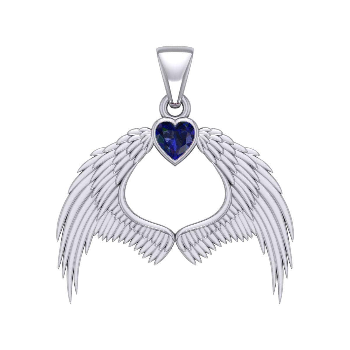 Guardian Angel Wings Silver Pendant with Birthstone TPD5871 - Jewelry
