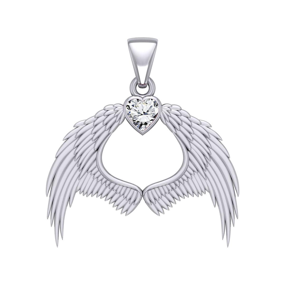 Guardian Angel Wings Silver Pendant with Birthstone TPD5871 - Jewelry