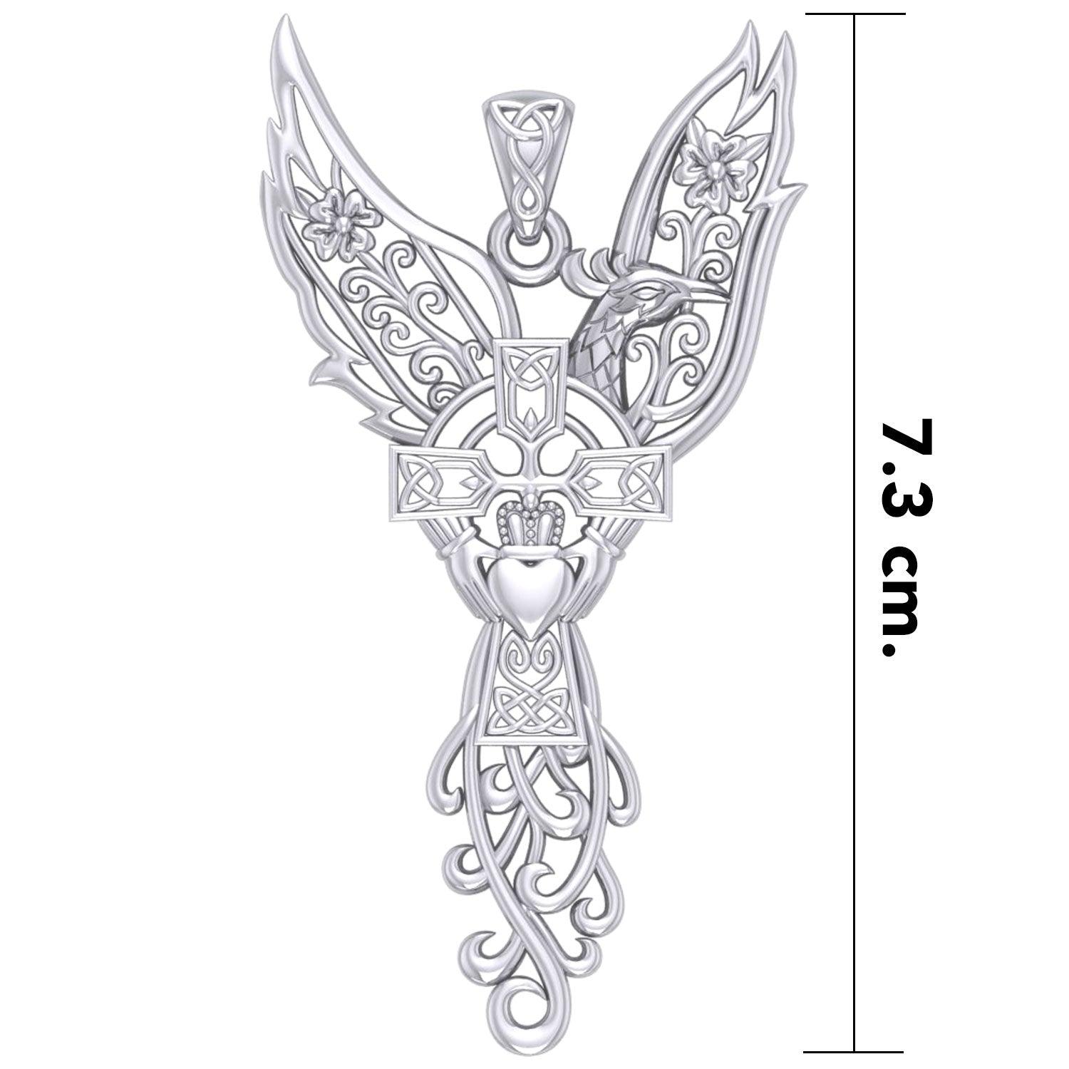 Phoenix Claddagh Cross Filigree Flower Silver Pendant TPD5872 - Jewelry