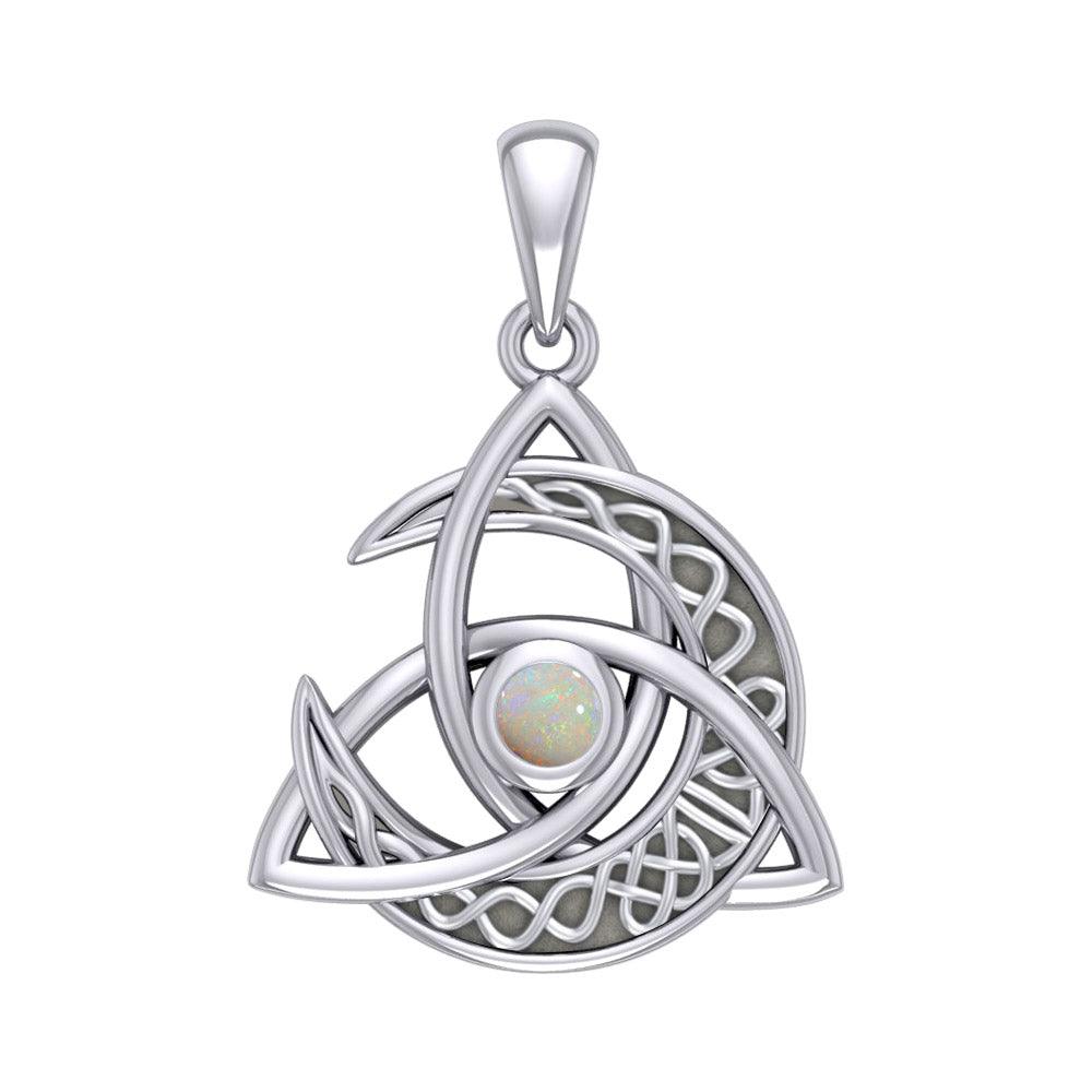 Trinity Knot with Celtic Crescent Moon Silver Pendant with Gemstone TPD6079 - Jewelry