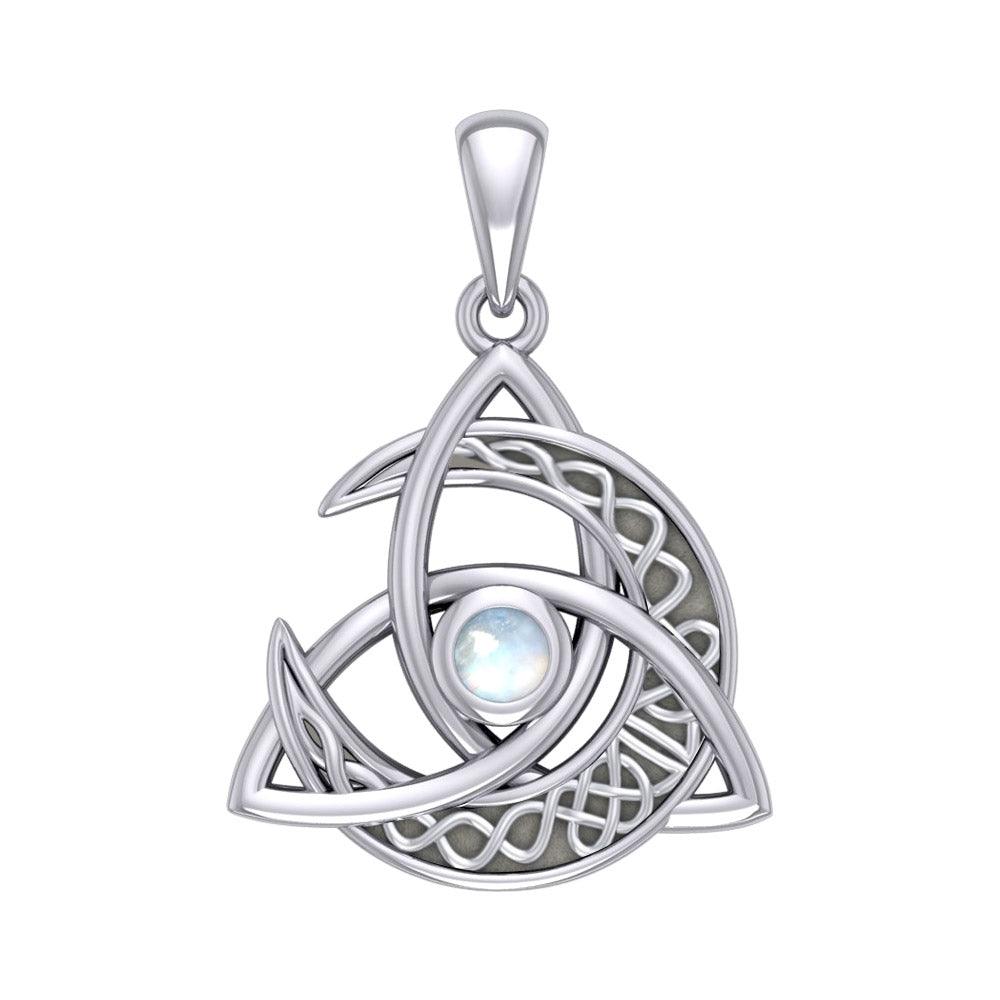 Trinity Knot with Celtic Crescent Moon Silver Pendant with Gemstone TPD6079 - Jewelry