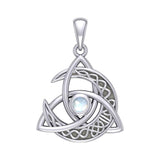 Trinity Knot with Celtic Crescent Moon Silver Pendant with Gemstone TPD6079 - Jewelry