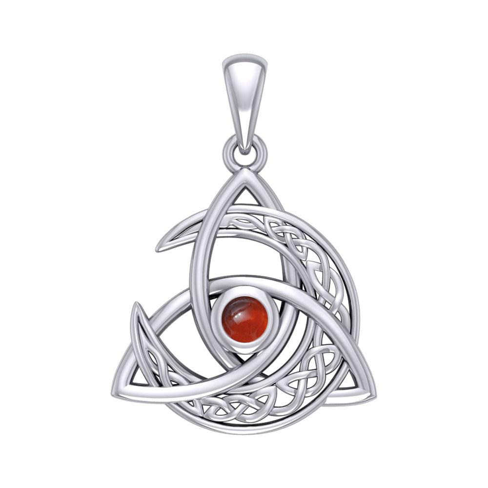 Trinity Knot with Celtic Crescent Moon 14 K Solid White Gold Pendant with Gem WPD5883 - Jewelry