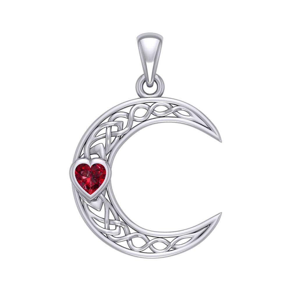 Celtic Crescent Moon with Heart Stone Silver Pendant TPD5886 - Jewelry