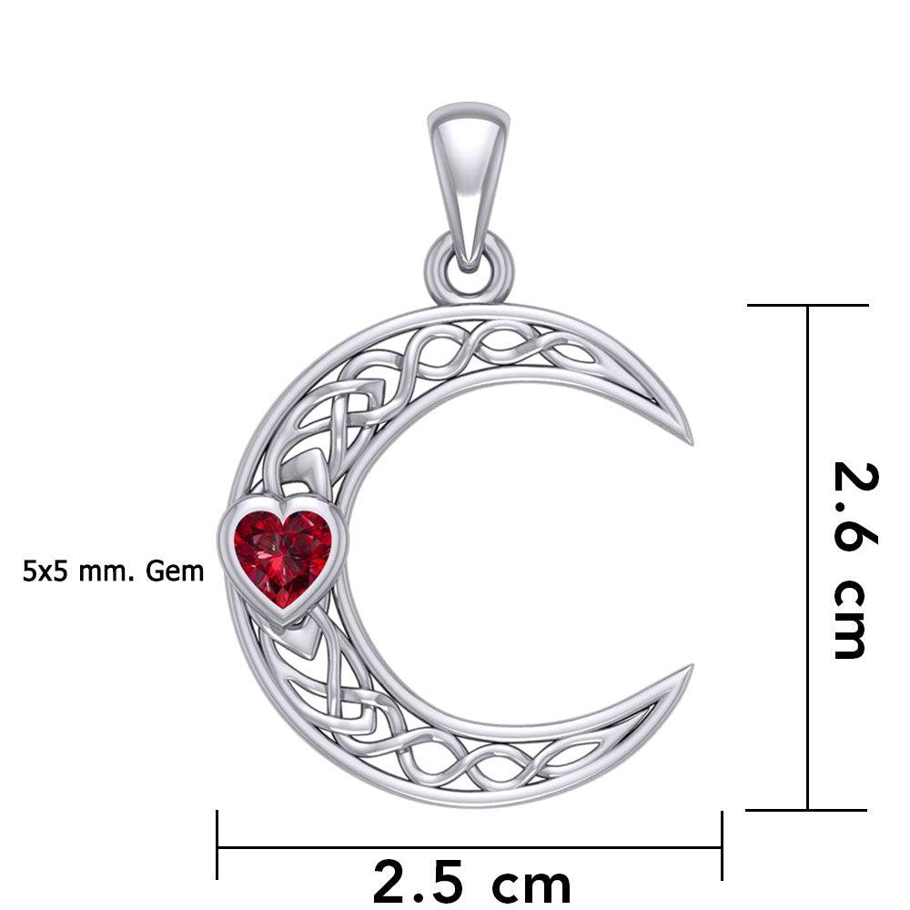 Celtic Crescent Moon with Heart Stone Silver Pendant TPD5886 - Jewelry