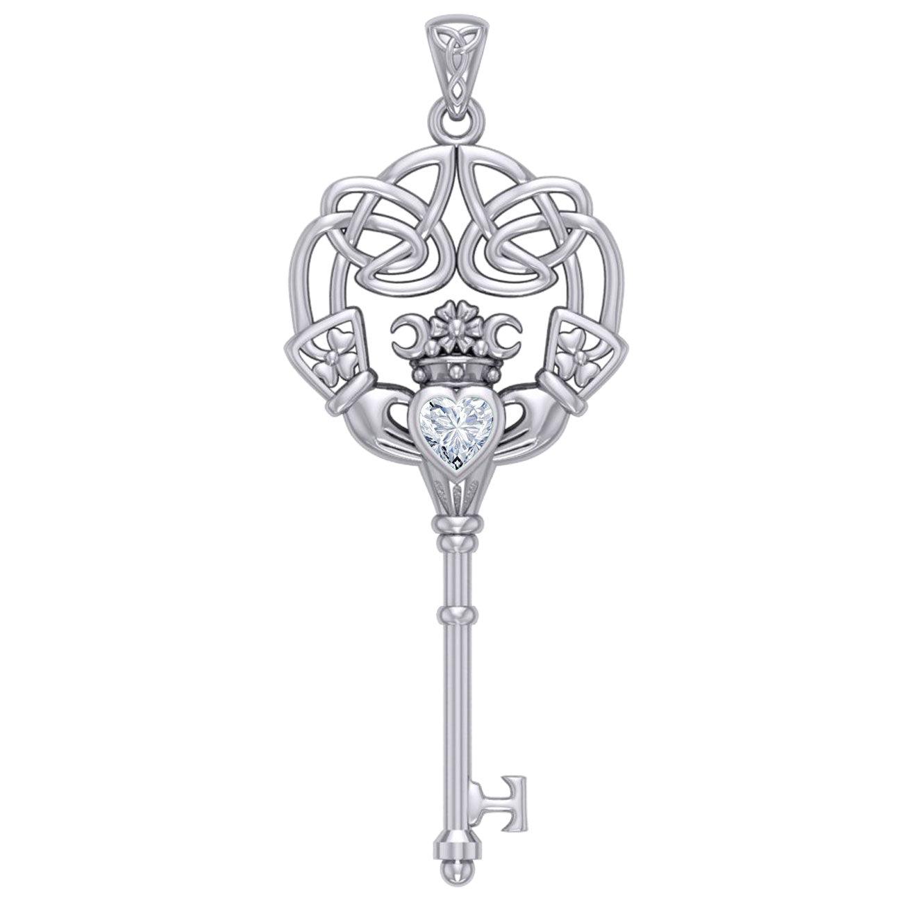Irish Celtic Claddagh Spiritual Key Silver Pendant TPD5904 - Jewelry