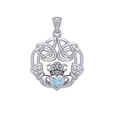 Irish Celtic Claddagh Silver Pendant with Gemstone TPD5905 - Jewelry