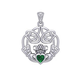 Irish Celtic Claddagh Sterling Silver Pendant with Gemstone TPD5905