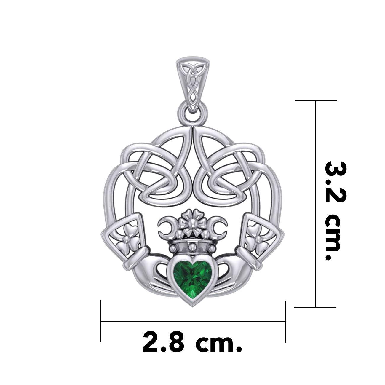 Irish Celtic Claddagh Silver Pendant with Gemstone TPD5905 - Jewelry