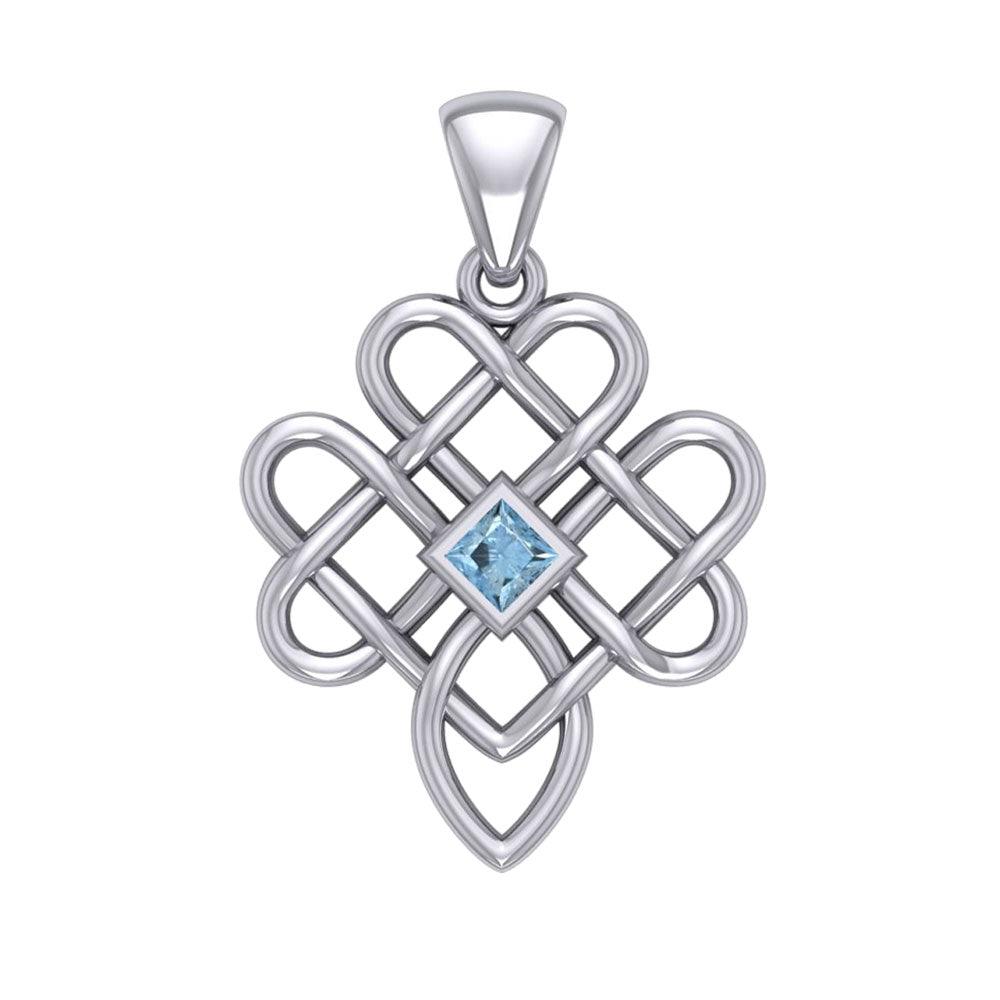 Triple Celtic Knotwork Heart Silver Pendant with Gem TPD5910 - Jewelry