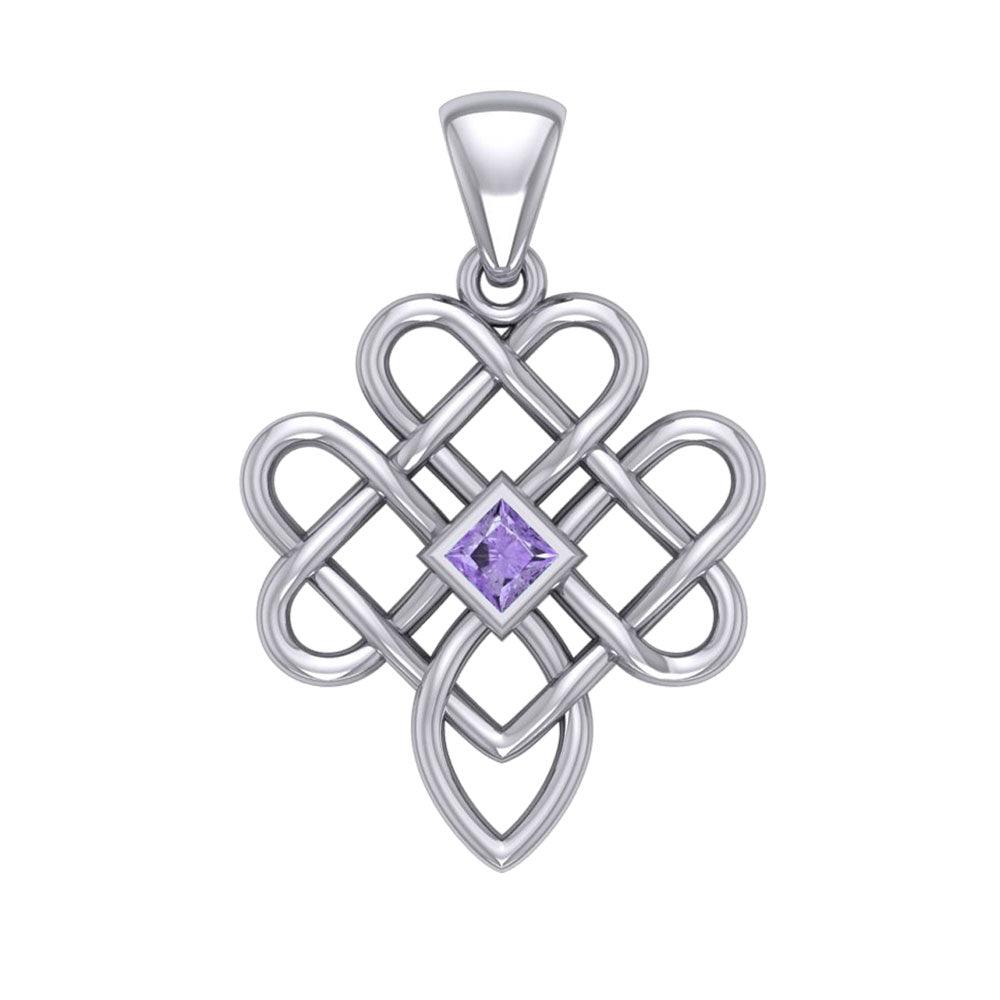 Triple Celtic Knotwork Heart Silver Pendant with Gem TPD5910 - Jewelry
