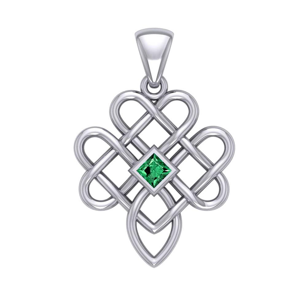 Triple Celtic Knotwork Heart Silver Pendant with Gem TPD5910 - Jewelry